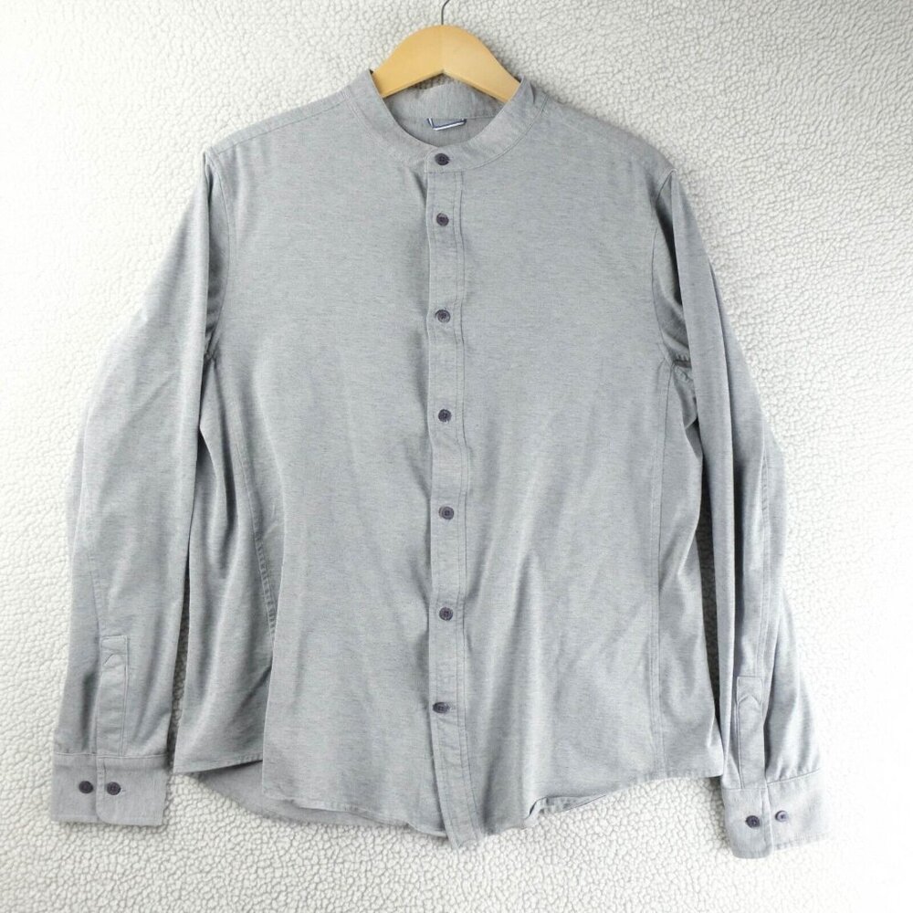 Kit Ace Shirt Mens Medium Gray Button Up Band Collar Lightweight Stretch